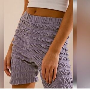 Free People Beach Jude Biker Shorts Smocked Ruffle Hem Linen Blend